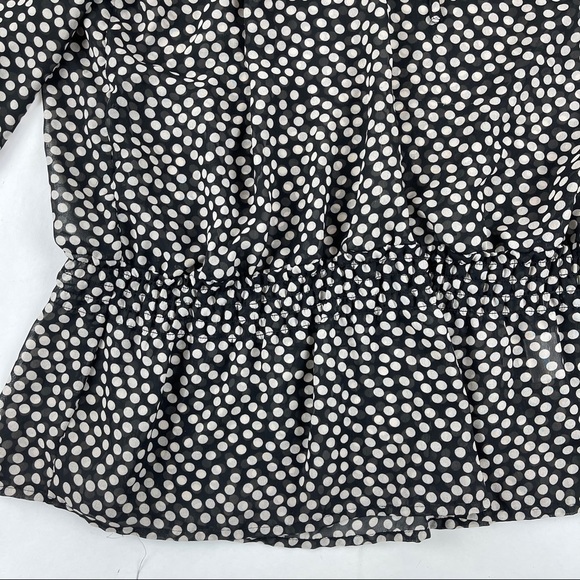 Apostrophe Blouse Womens Medium Black White Polka Dot Cinched Waist Lightweight - Picture 5 of 8